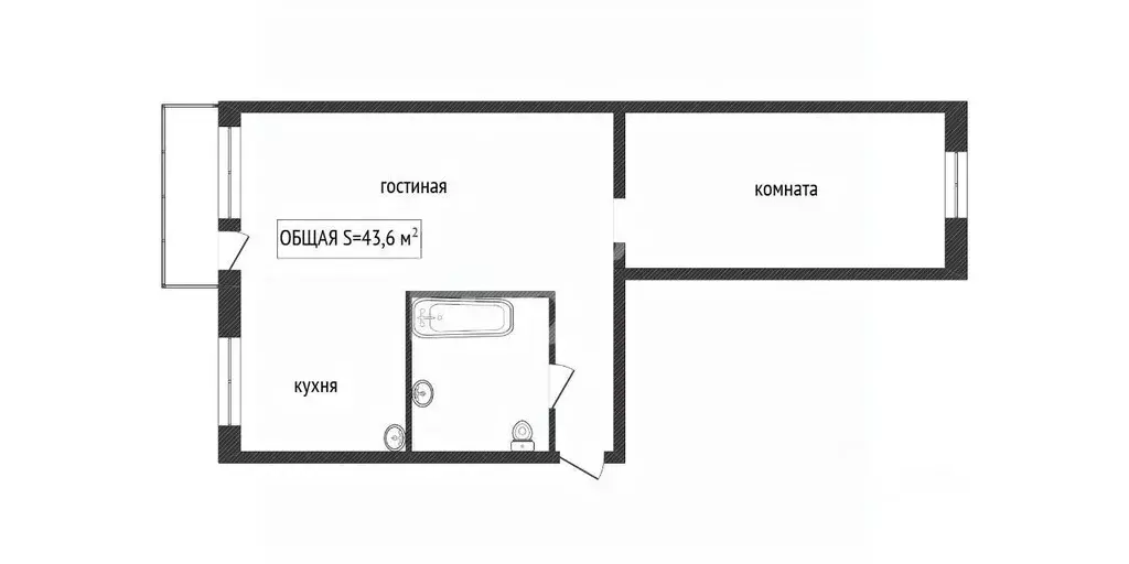 2-к кв. Кемеровская область, Ленинск-Кузнецкий ул. Гагарина, 8 (43.6 ... - Фото 1