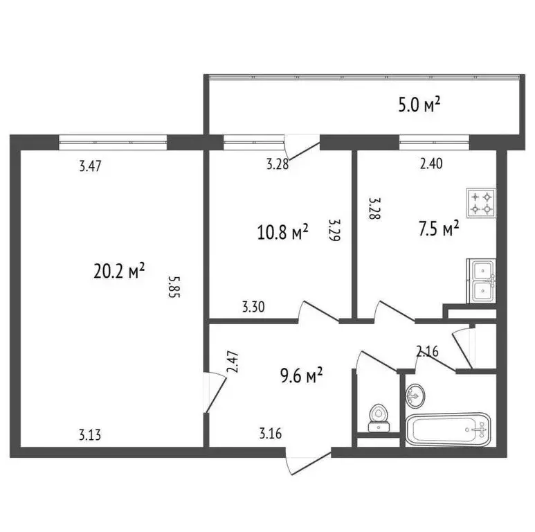 2-комнатная квартира: Санкт-Петербург, Ленинский проспект, 96к1 (52.1 ... - Фото 1