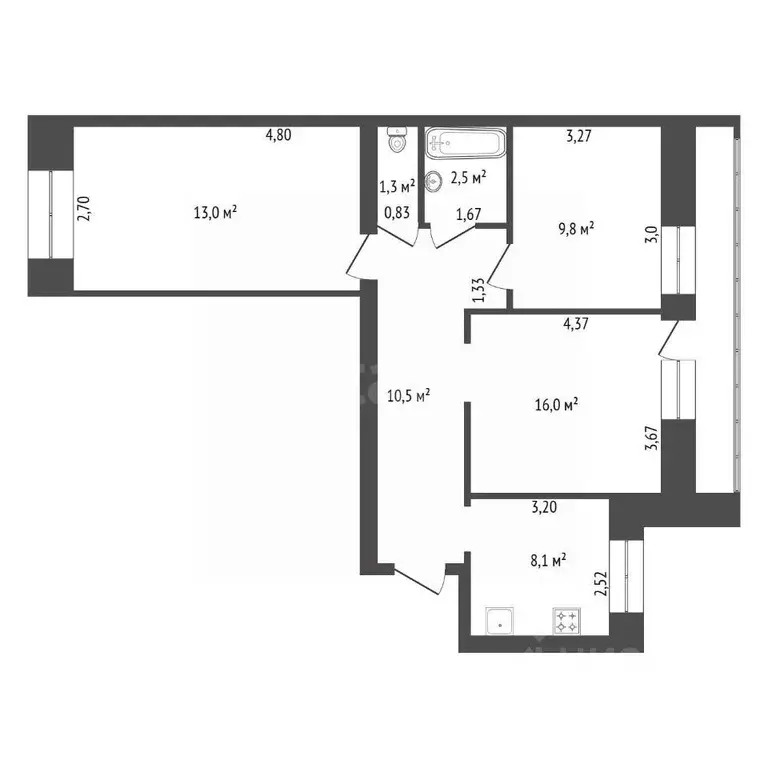 3-к кв. Башкортостан, Уфа ул. Энтузиастов, 6 (61.2 м) - Фото 1