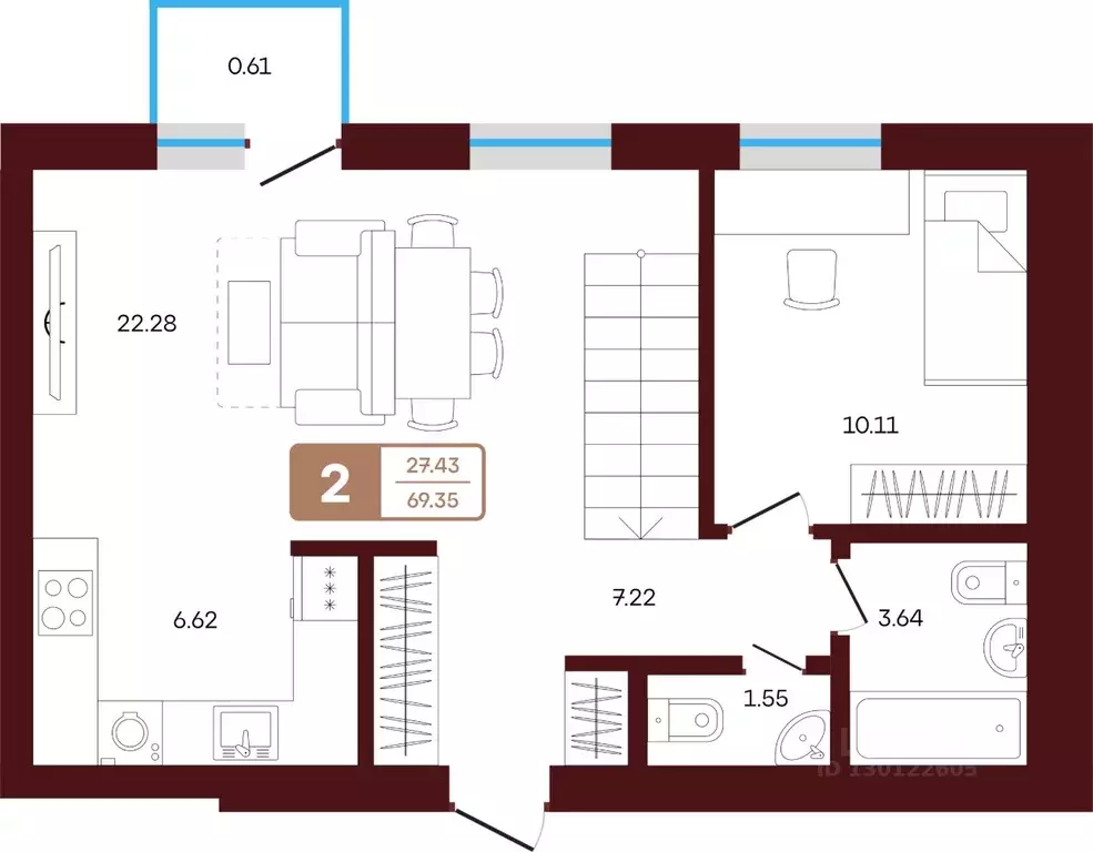 2-к кв. Башкортостан, Иглинский район, с. Акбердино  (69.35 м) - Фото 1