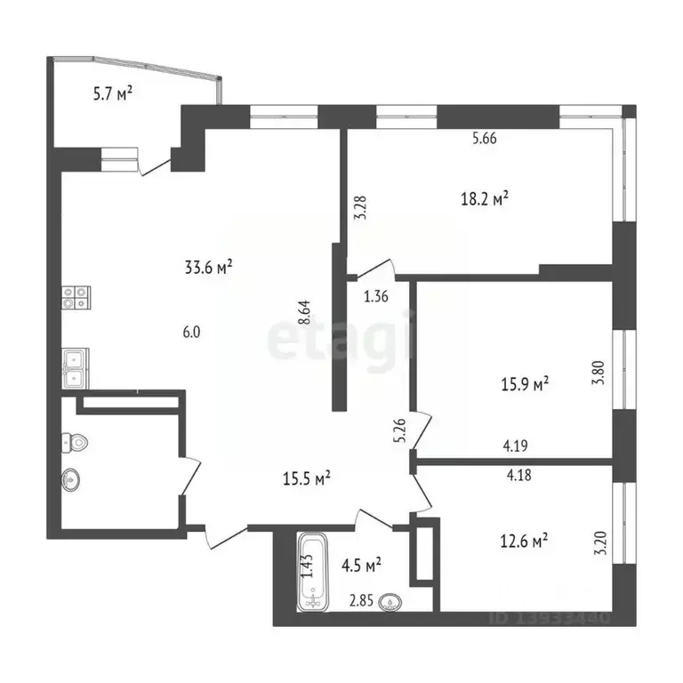 3-к кв. Тюменская область, Тюмень ул. Мельникайте, 30к1 (107.0 м) - Фото 2
