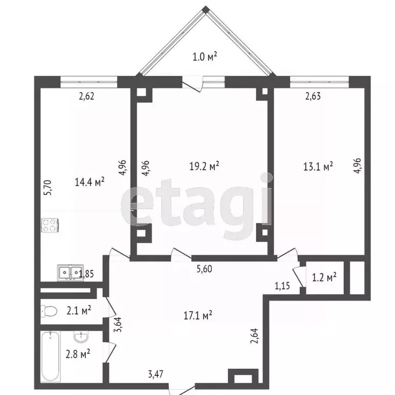 2-к кв. Омская область, Омск ул. Дианова, 16 (69.9 м) - Фото 1