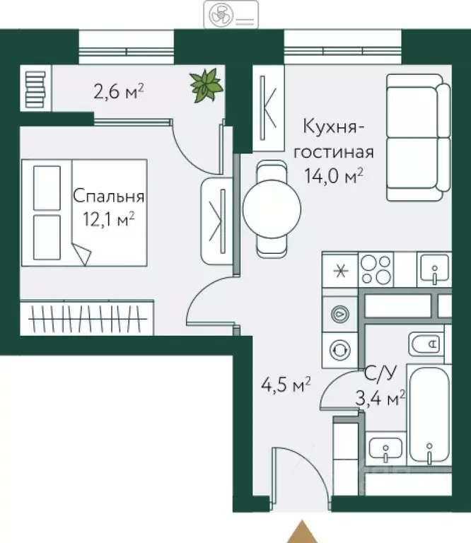 1-к кв. Волгоградская область, Волгоград Новосибирская ул., 74 (36.55 ... - Фото 1
