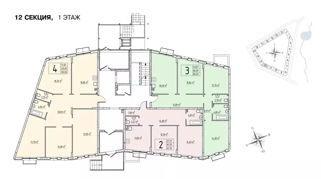 3-комнатная квартира: деревня Крюково, 6 (86.4 м) - Фото 1