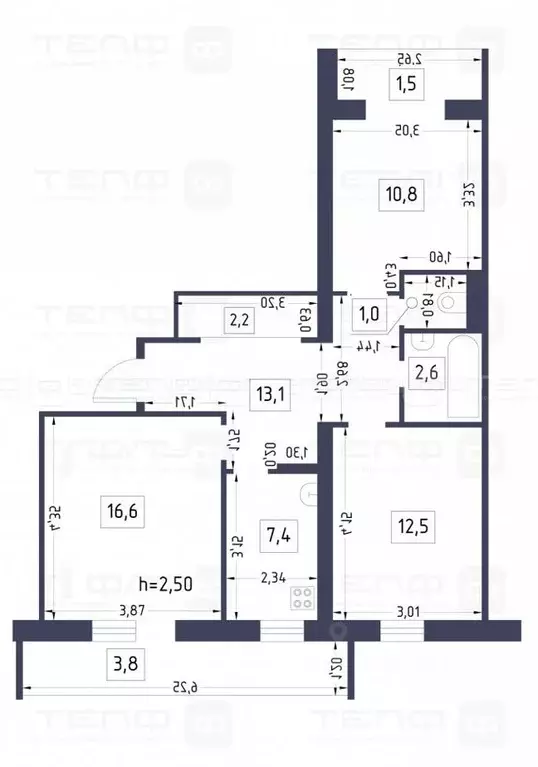 3-к кв. татарстан, казань ул. комиссара габишева, 7 (63.2 м) - Фото 1