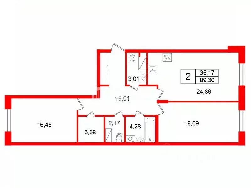 2-к кв. Санкт-Петербург ул. Катерников, 5к1 (89.3 м) - Фото 2
