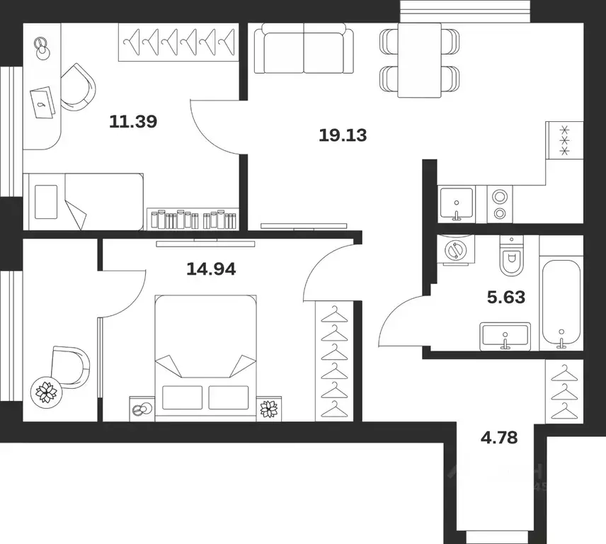 2-к кв. Тульская область, Тула Парк Патриот жилой комплекс (55.87 м) - Фото 1