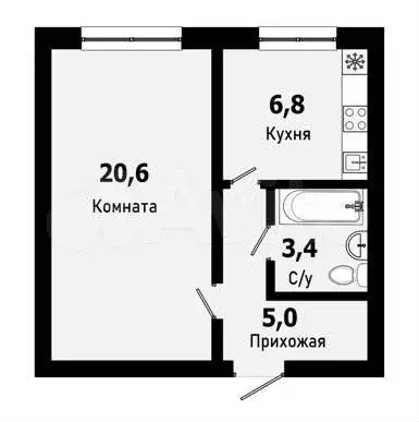 1-к. квартира, 35,4 м, 6/12 эт. - Фото 0