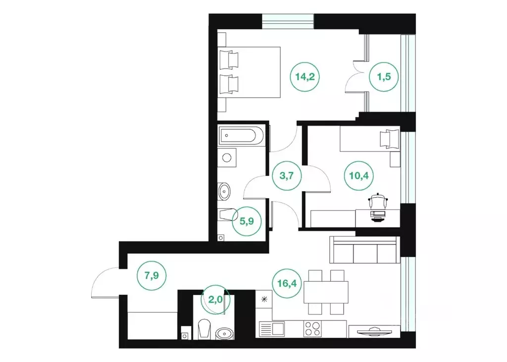 2-к кв. Башкортостан, Уфа ул. Подполковника Недошивина (62.0 м) - Фото 1