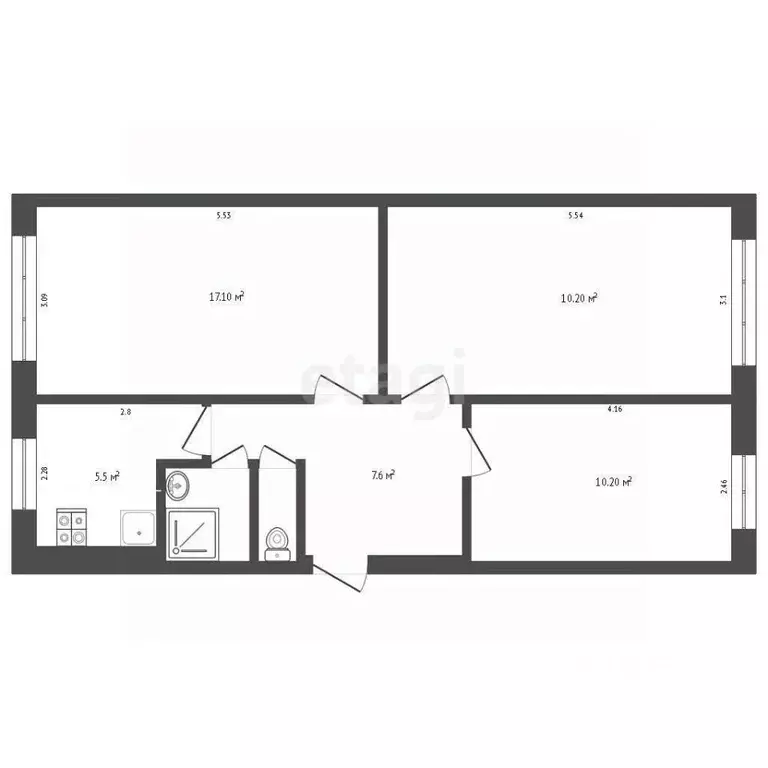 3-к кв. Ямало-Ненецкий АО, Ноябрьск ул. Дзержинского, 22 (65.2 м) - Фото 1