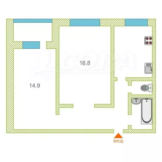 2-комнатная квартира: Тюмень, улица Щербакова, 86А (51.2 м) - Фото 1