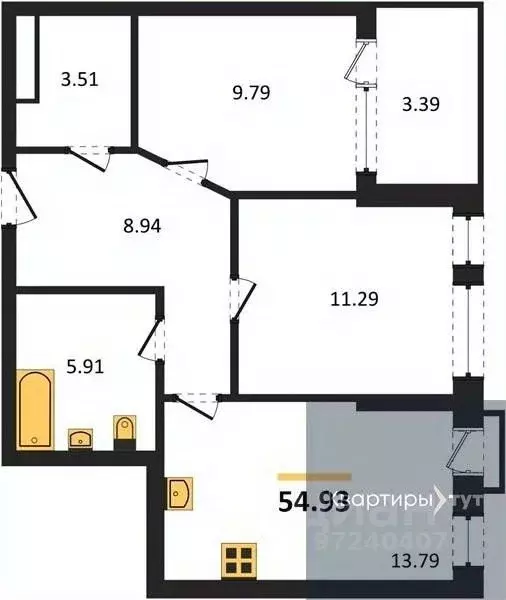 2-к кв. Воронежская область, Воронеж наб. Чуева, 7 (54.93 м) - Фото 0