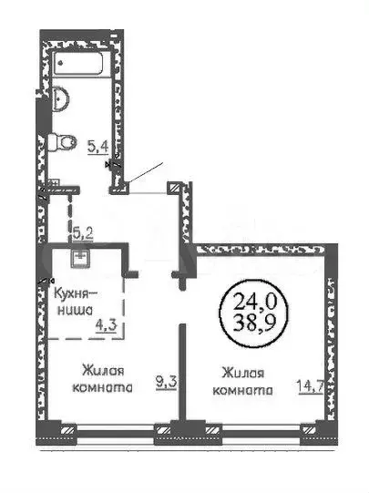 2-к. квартира, 38,9 м, 1/22 эт. - Фото 0