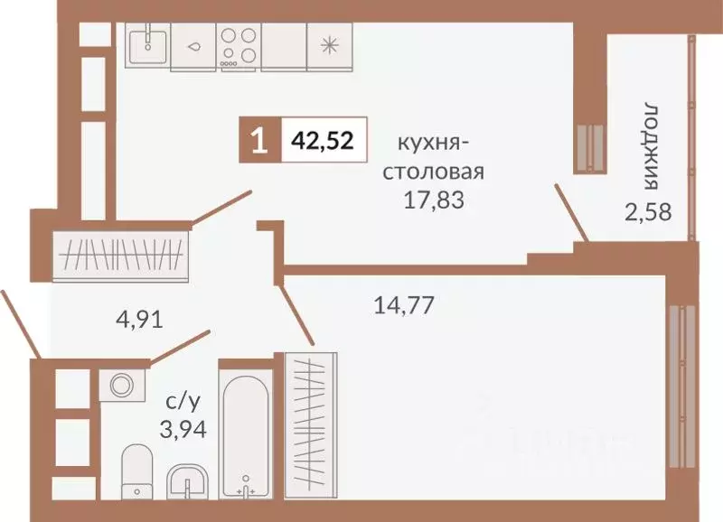 1-к кв. Свердловская область, Екатеринбург пер. Старателей (42.52 м) - Фото 0