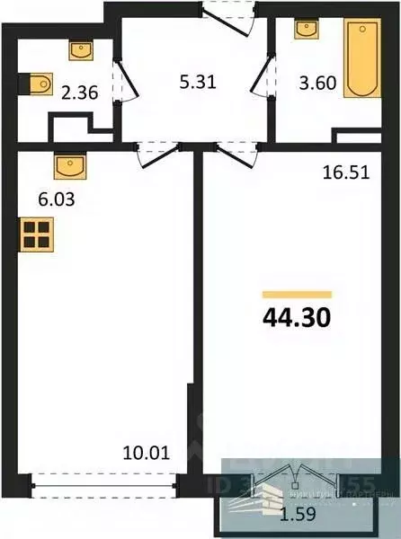 1-к кв. Воронежская область, Воронеж ул. Ломоносова, 116Б (44.3 м) - Фото 0