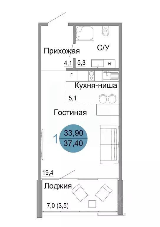 1-к кв. Крым, Керчь Белый город жилой комплекс (37.4 м) - Фото 0