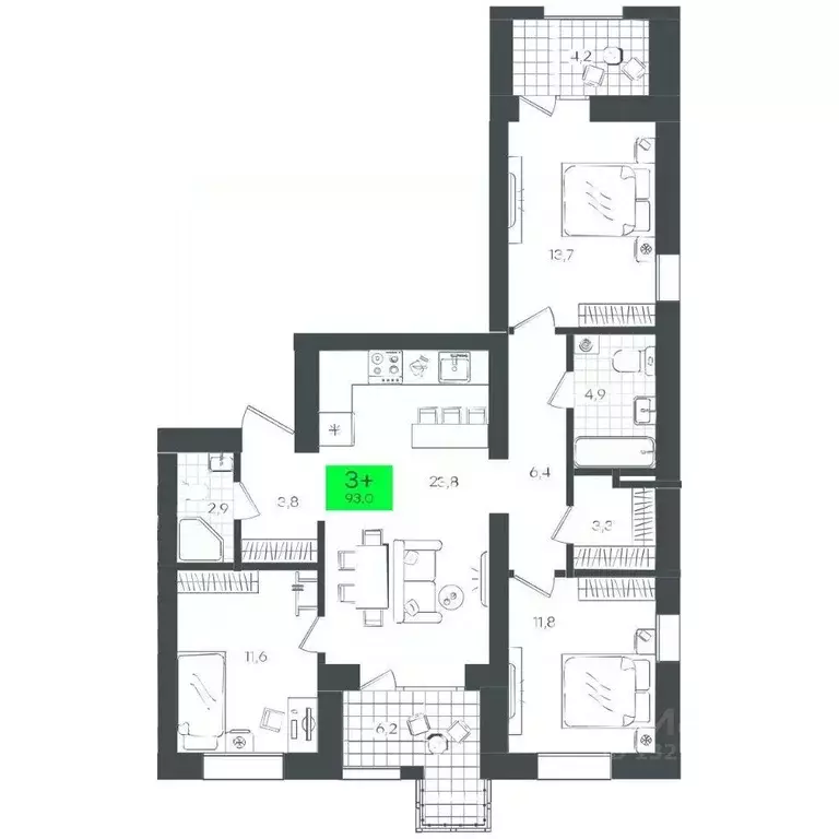 3-к кв. Тюменская область, Тюмень ул. Ильи Кургузова, 6 (93.01 м) - Фото 0