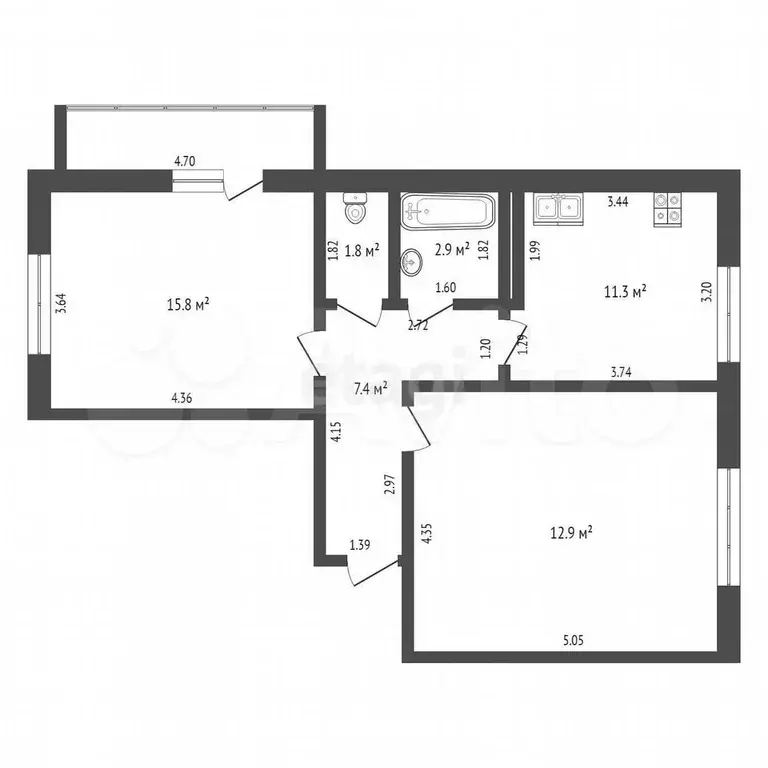 2-к. квартира, 61,1 м, 5/7 эт. - Фото 0