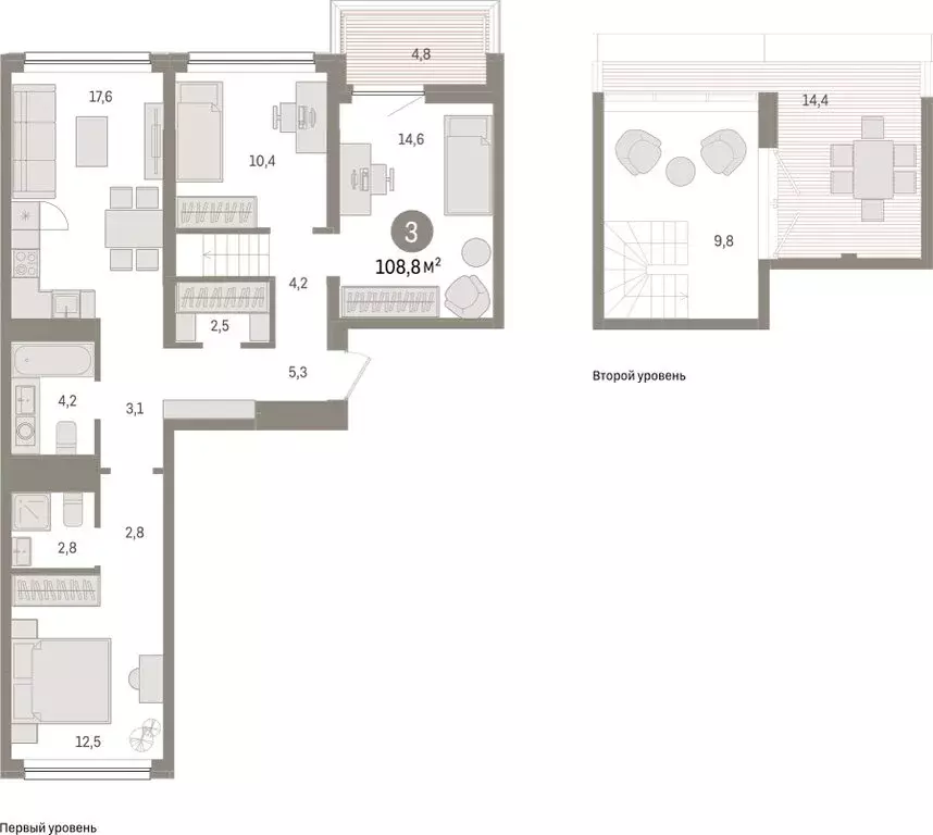 3-комнатная квартира: Тюмень, Мысовская улица, 26к1 (108.78 м) - Фото 1