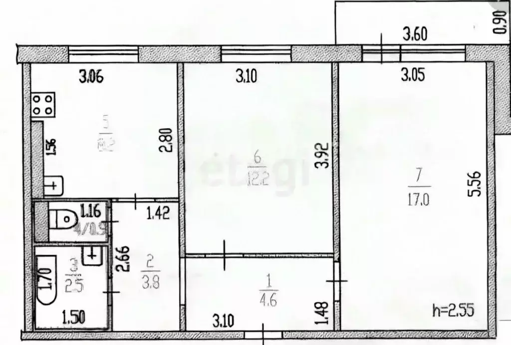 2-к кв. Мурманская область, Мурманск ул. Ломоносова, 2 (44.0 м) - Фото 1