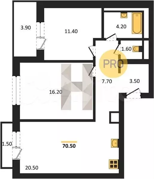 2-к. квартира, 70,5 м, 4/4 эт. - Фото 0