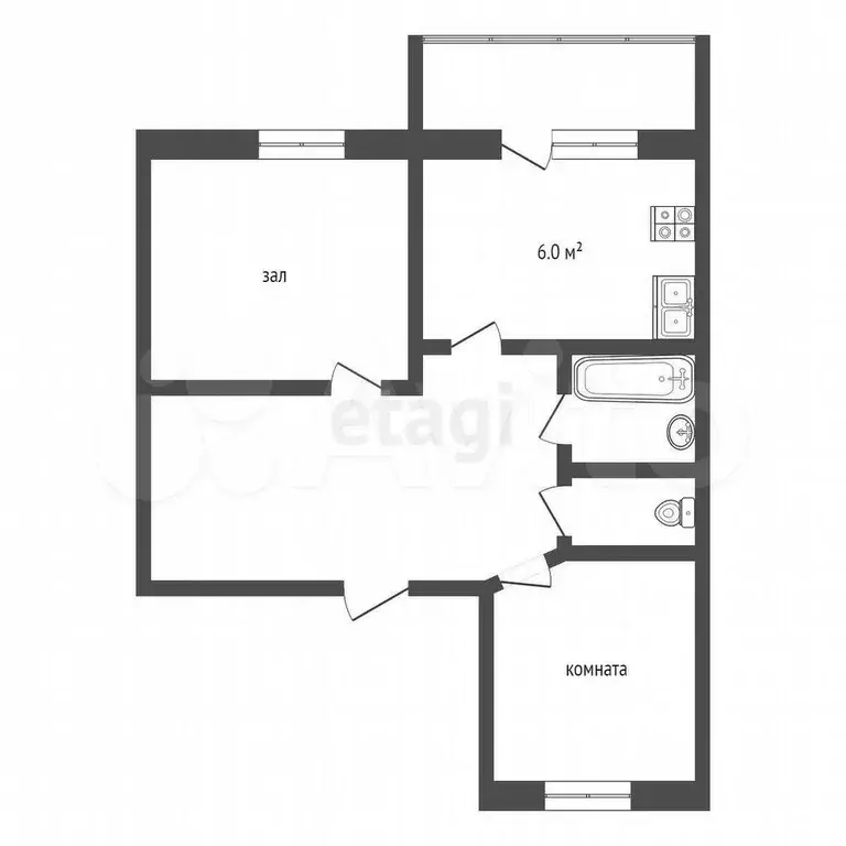 2-к. квартира, 52 м, 4/5 эт. - Фото 0