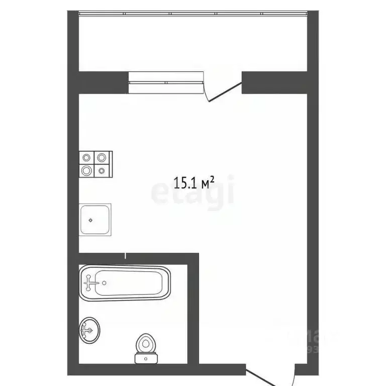 Студия Тюменская область, Тюмень ул. Новоселов, 107к1 (15.2 м) - Фото 1