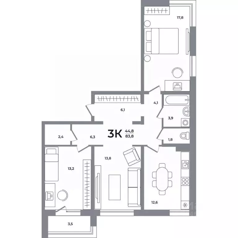 3-к кв. Новосибирская область, Новосибирск Беловежский мкр,  (83.0 м) - Фото 0