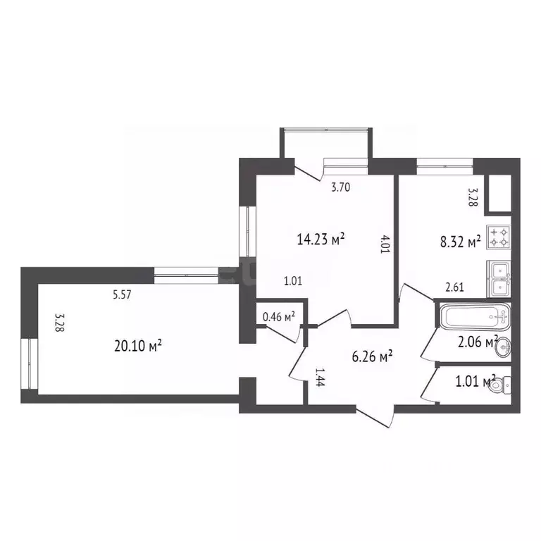 2-к кв. Санкт-Петербург ул. Стойкости, 14 (52.5 м) - Фото 1