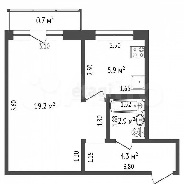 1-к. квартира, 32,3 м, 2/5 эт. - Фото 0
