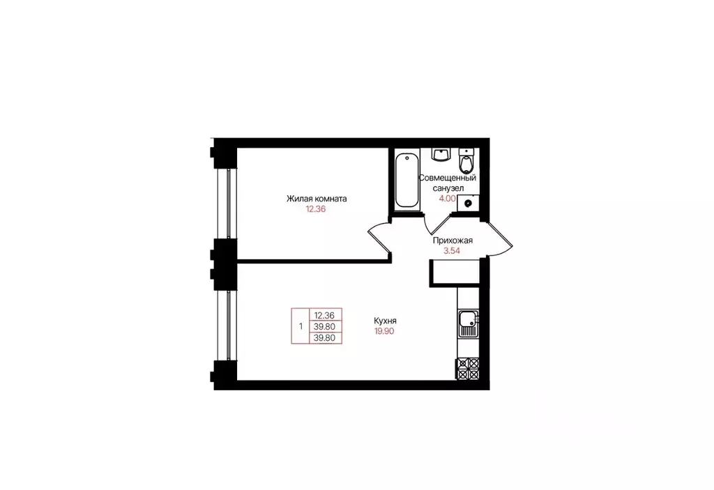 1-к кв. Татарстан, Казань Лето жилой комплекс (39.8 м) - Фото 2