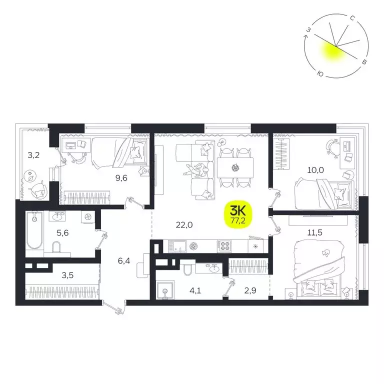 3-комнатная квартира: Екатеринбург, улица Титова, 19Б (77.2 м) - Фото 0