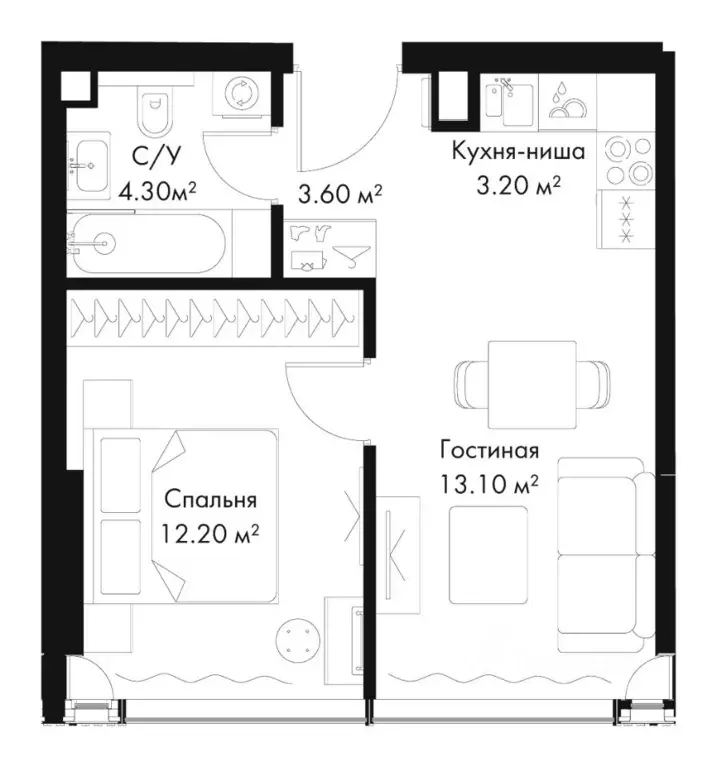 1-к кв. Москва Северный ао, Беговой р-н, Слава жилой комплекс (36.4 м) - Фото 2
