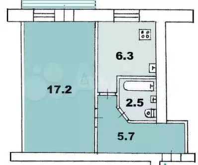 1-к. квартира, 32,8 м, 6/10 эт. - Фото 0