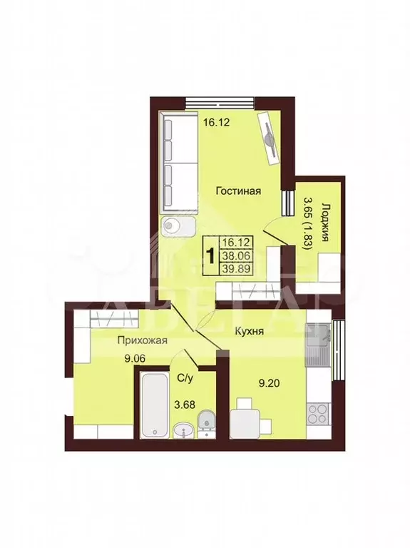 1-к. квартира, 40 м, 2/16 эт. - Фото 0