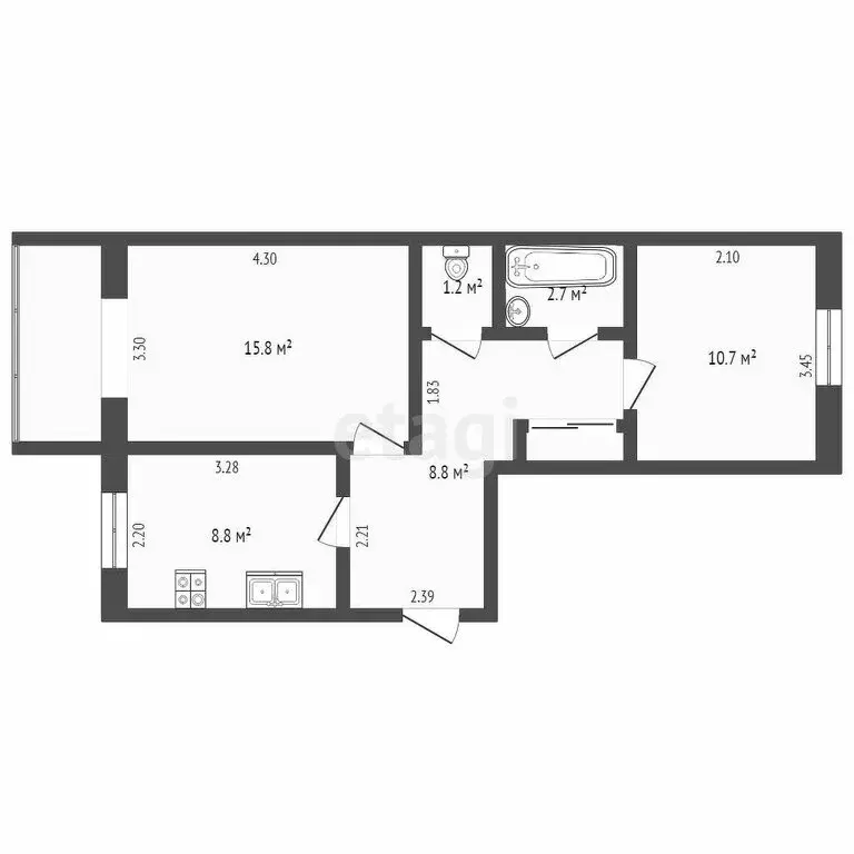 2-комнатная квартира: Ялуторовск, Заводская улица, 4 (49 м) - Фото 1