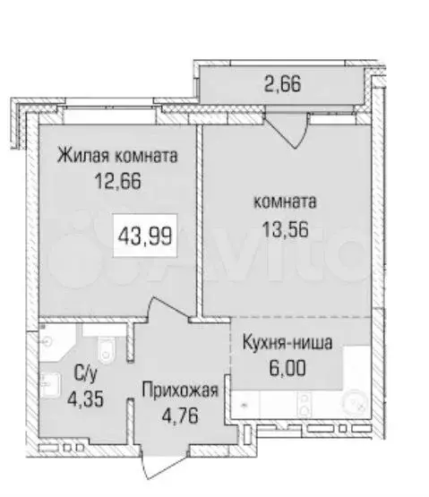 2-к. квартира, 44м, 6/9эт. - Фото 0