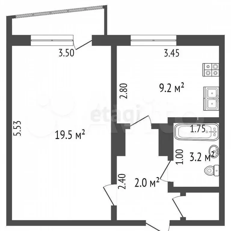 1-к. квартира, 37,9 м, 9/9 эт. - Фото 0