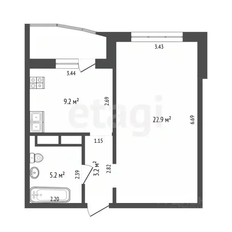 1-к кв. Тюменская область, Тюмень ул. Константина Посьета, 3 (40.8 м) - Фото 2