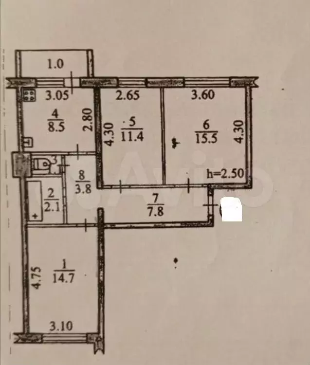 3-к. квартира, 64,9 м, 2/2 эт. - Фото 0