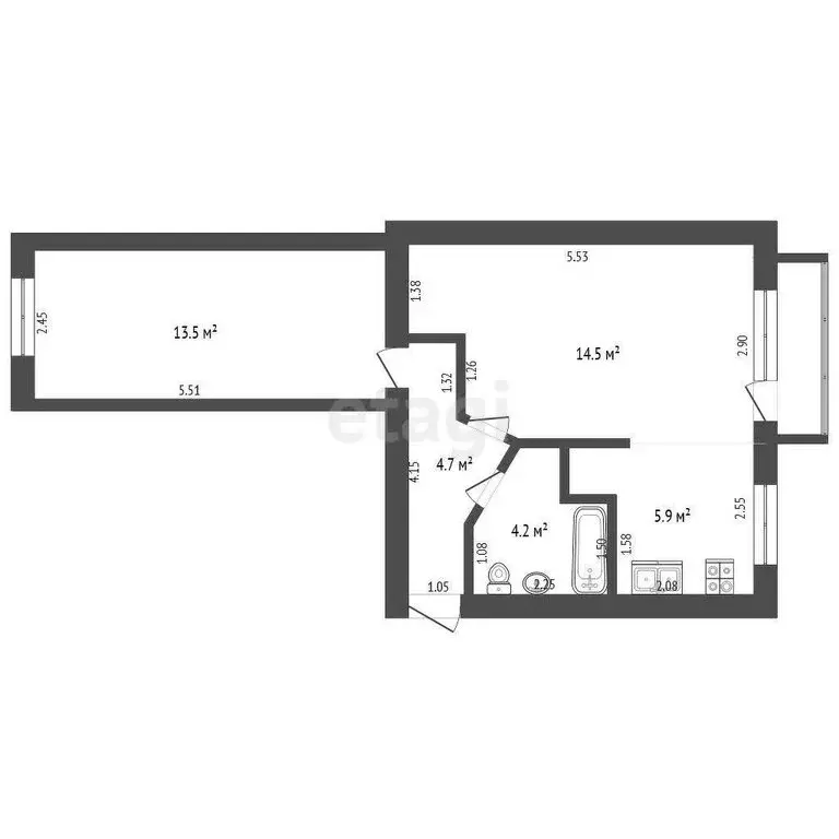 2-комнатная квартира: Юрга, Московская улица, 3 (42.8 м) - Фото 0