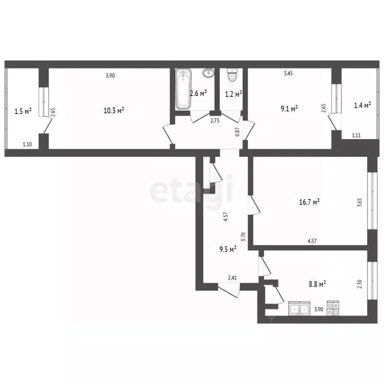 3-к кв. Башкортостан, Стерлитамак Коммунистическая ул., 85 (58.7 м) - Фото 2