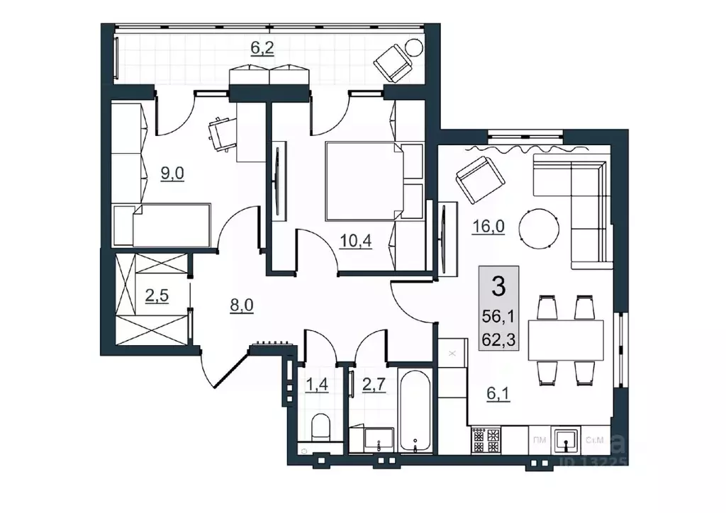 3-к кв. Саратовская область, Саратов ул. Имени Евгения Долгина, 6 ... - Фото 1