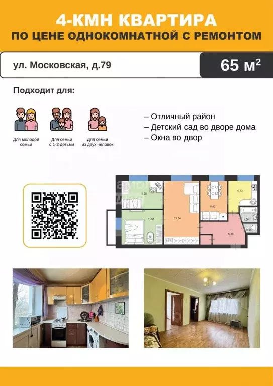 4-к кв. Ульяновская область, Димитровград Московская ул., 79 (64.7 м) - Фото 1