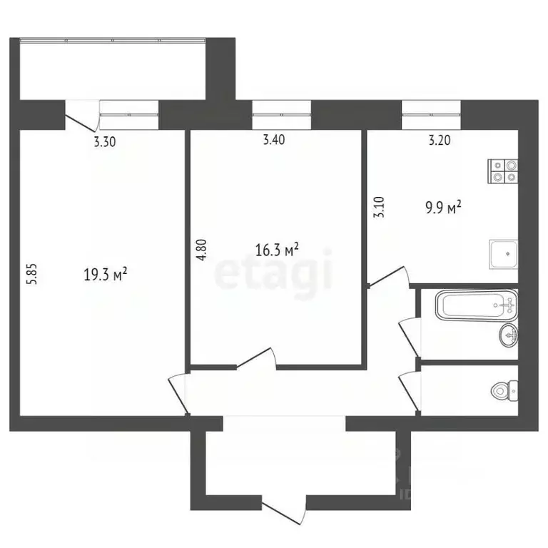 2-к кв. Белгородская область, Белгород ул. Губкина, 17б (66.0 м) - Фото 2