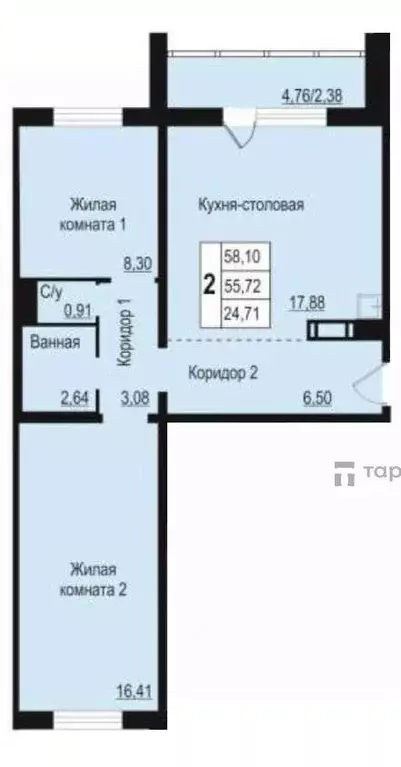 2-к кв. Челябинская область, Челябинск Ярославская ул., 17 (56.0 м) - Фото 1