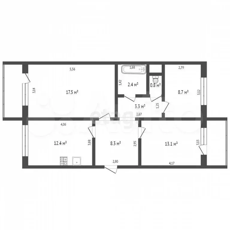 3-к. квартира, 70,2 м, 4/5 эт. - Фото 0