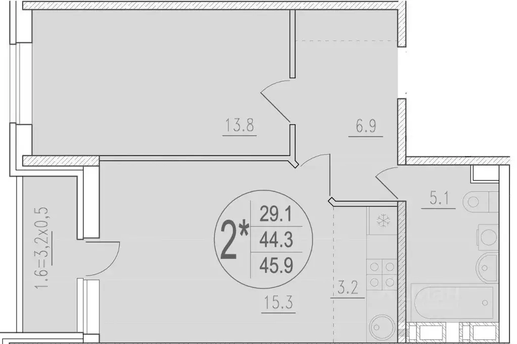 2-к кв. Ростовская область, Батайск ул. Половинко, 280Б (45.1 м) - Фото 2