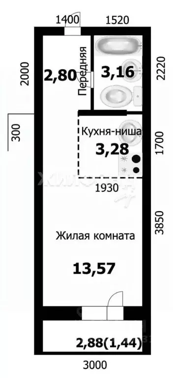 Студия Новосибирская область, Новосибирск ул. Забалуева, 90 (22.6 м) - Фото 0