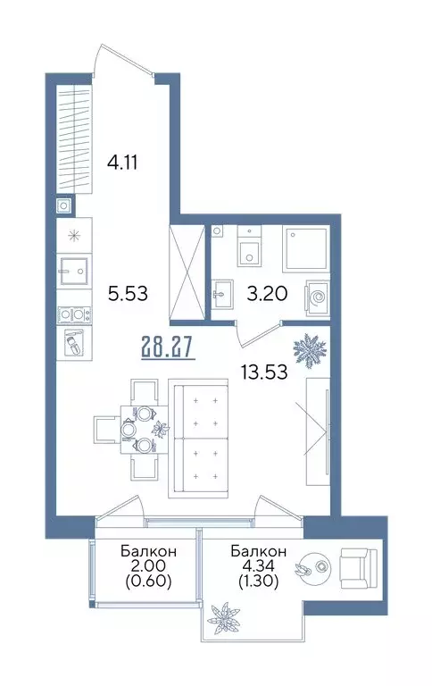 Квартира-студия: Казань, ЖК Авторы на Годовикова (28.27 м) - Фото 2